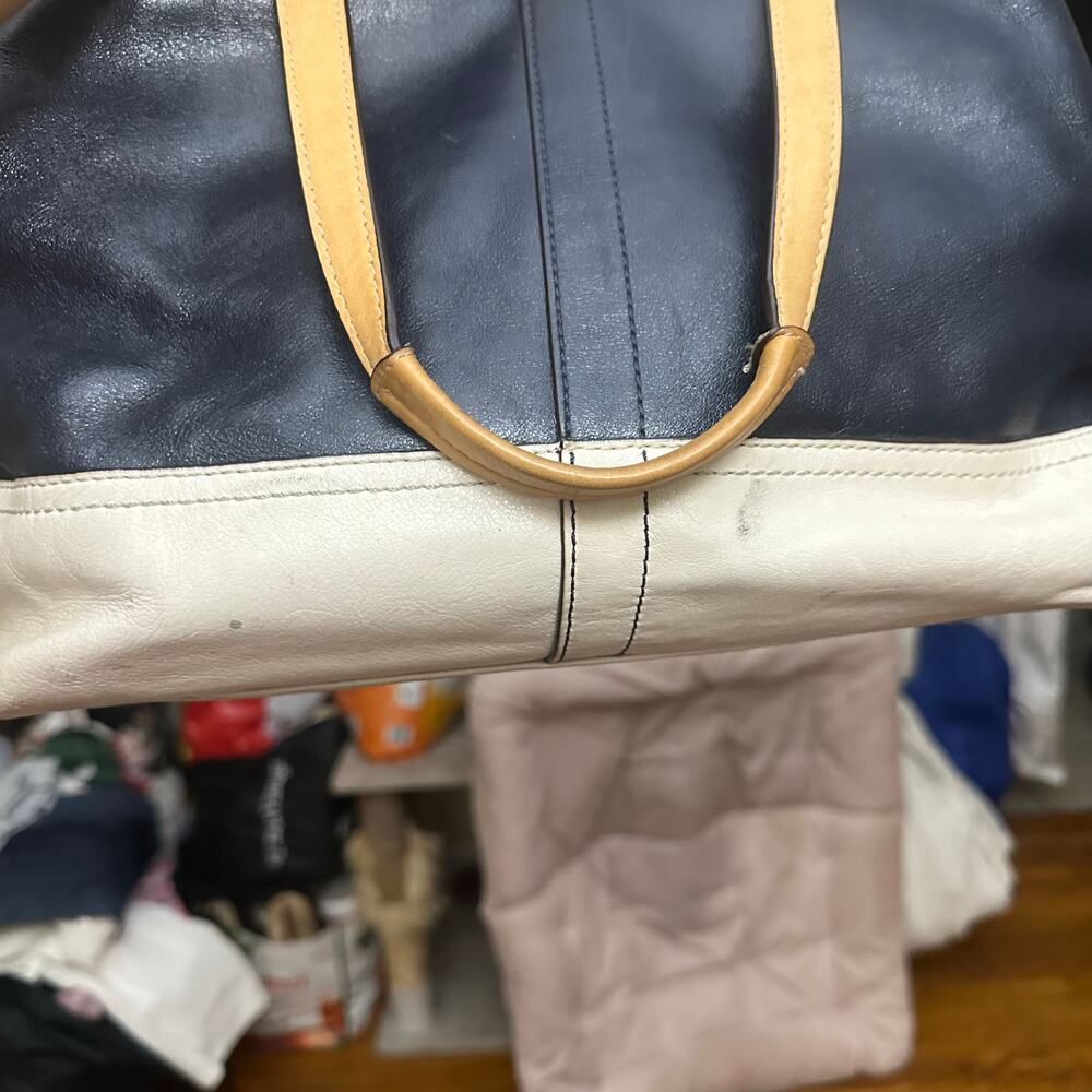 Coach New York Leather Womens Purse Handbag Blue White Satchel Handle Bag - Picture 12 of 16